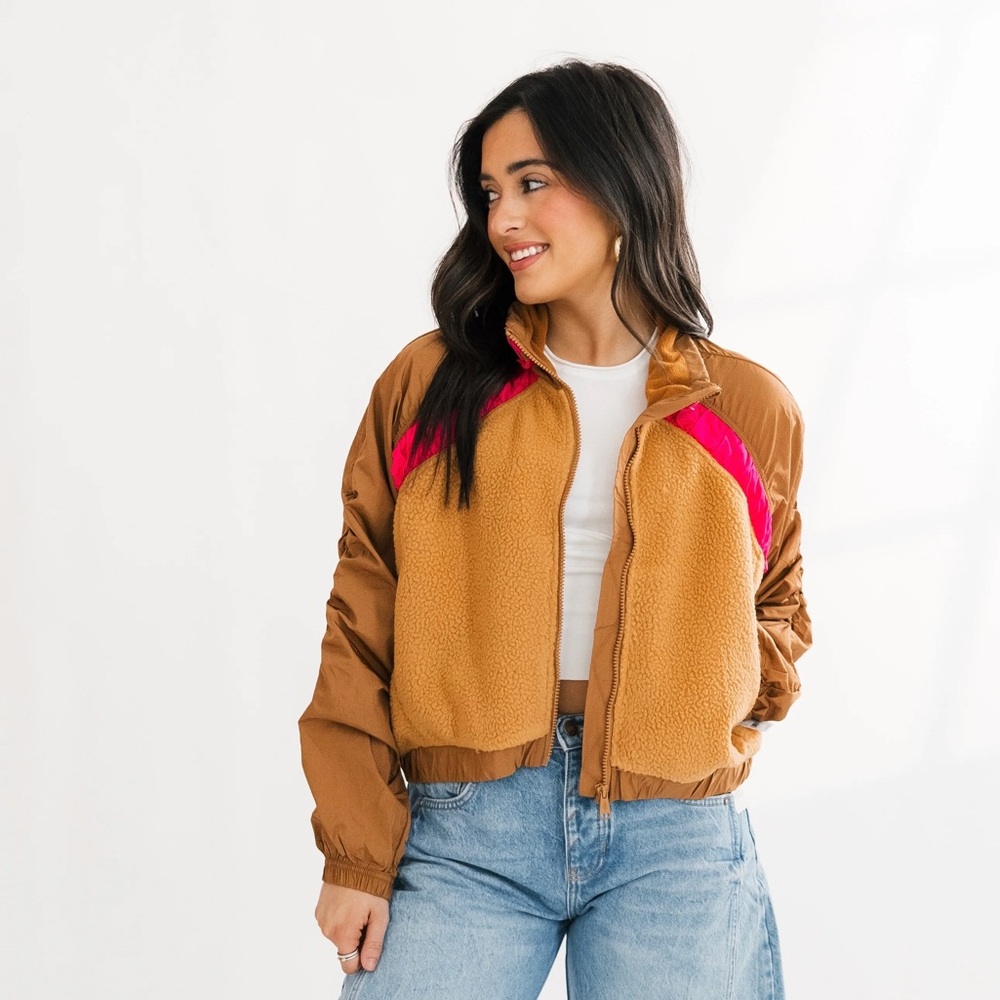 Free people Amelia zip up fleece - Camel/Malibu Combo